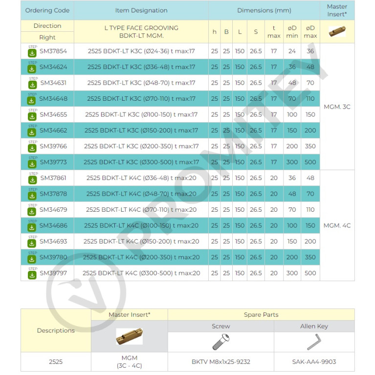 Державка для торцевых канавок 2525 BDKT-LT K3C (Ø 48-70) t max:17